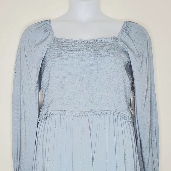 NWT Smocked Bodice Ruffle Hem Dress Size XL Puff Sleeve Square Neck Coquette - Picture 3 of 15